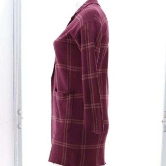 NWT G‎ BY GIULIANA JACQUARD SWEATER KNIT DUSTER CARDIGAN WINE PLAID 2X (PETITE) - Picture 3 of 12